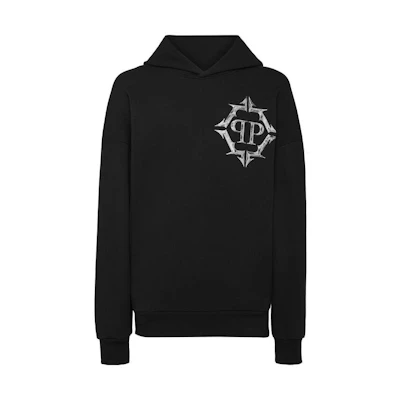 PHILIPP PLEIN Chrome Print Hoodie Sweatshirt Black Long Sleeve AACC-MJB3154-PJO002N-02