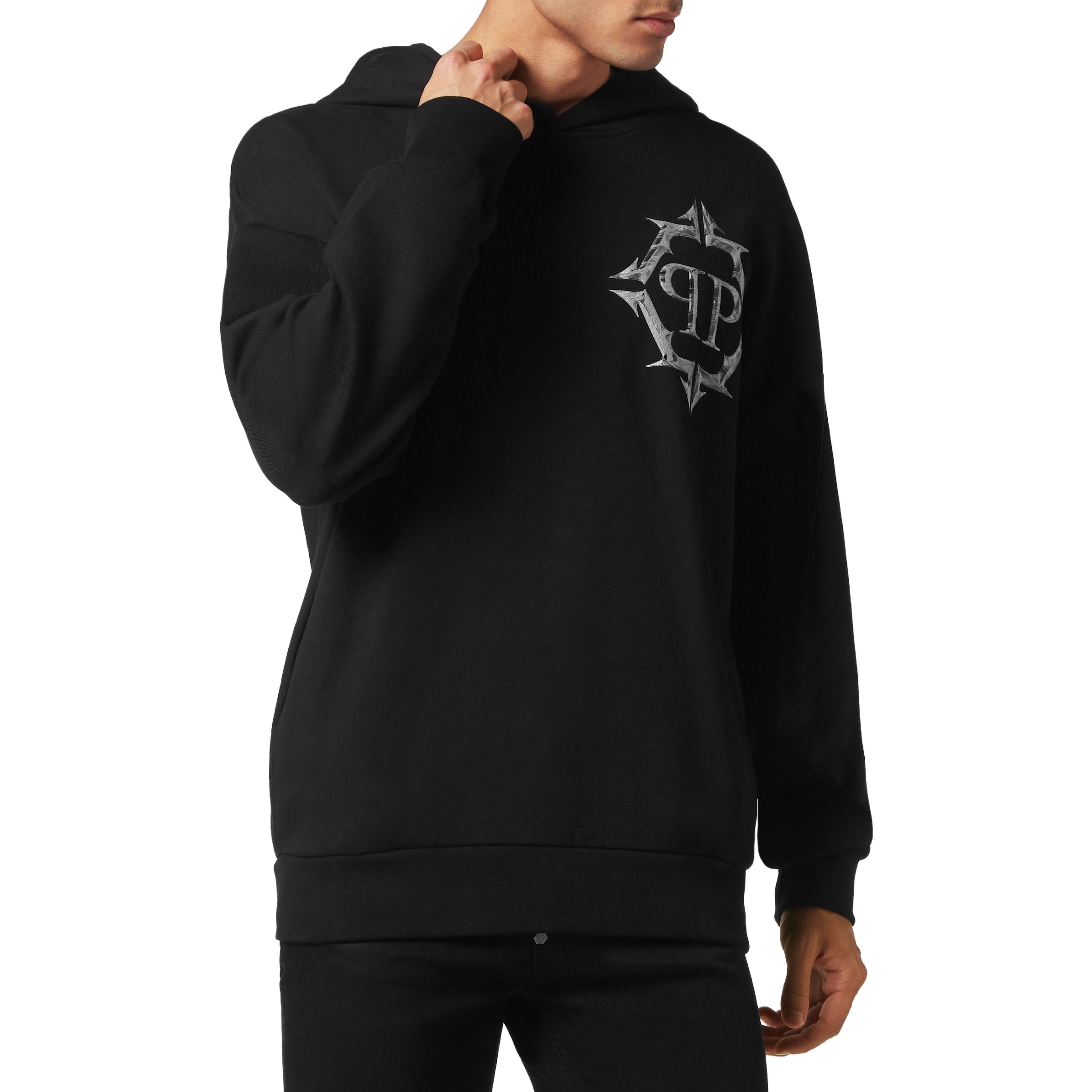 Purchase 飞利浦普莱因黑色铬印花连帽长袖卫衣 AACC-MJB3154-PJO002N-02