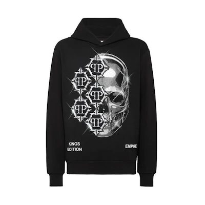 PHILIPP PLEIN Chrome Print Hoodie Sweatshirt Men’s Black Long Sleeve AACC-MJB3125-PJY002N-02