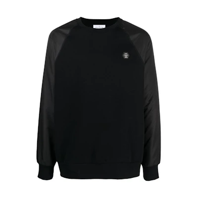 PHILIPP PLEIN Colorblock Logo Crewneck Sweatshirt Black FACC-MJO1055-PJO002N-02