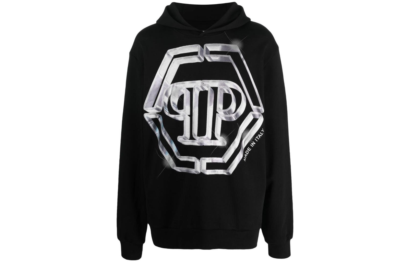 PHILIPP PLEIN Colorblock Logo Hoodie Black Pullover Sweatshirt FACC-MJB3070-PJO002N-02
