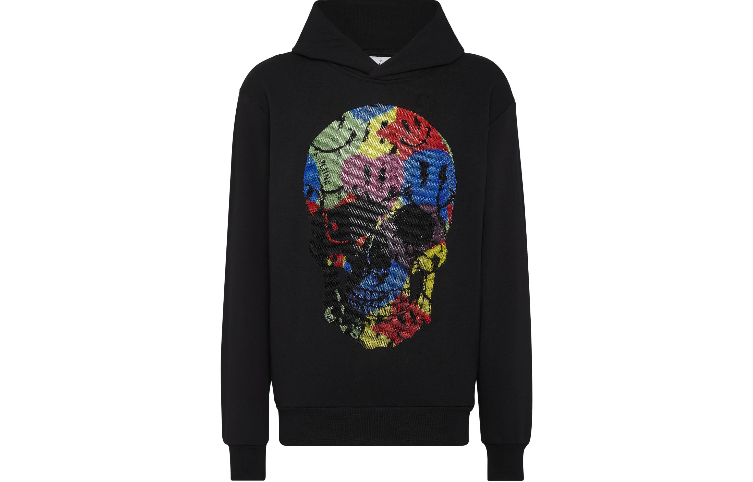 PHILIPP PLEIN Crystal Skull Smile Hoodie Sweatshirt - Black SADC-MJB3206-PJO002N-02