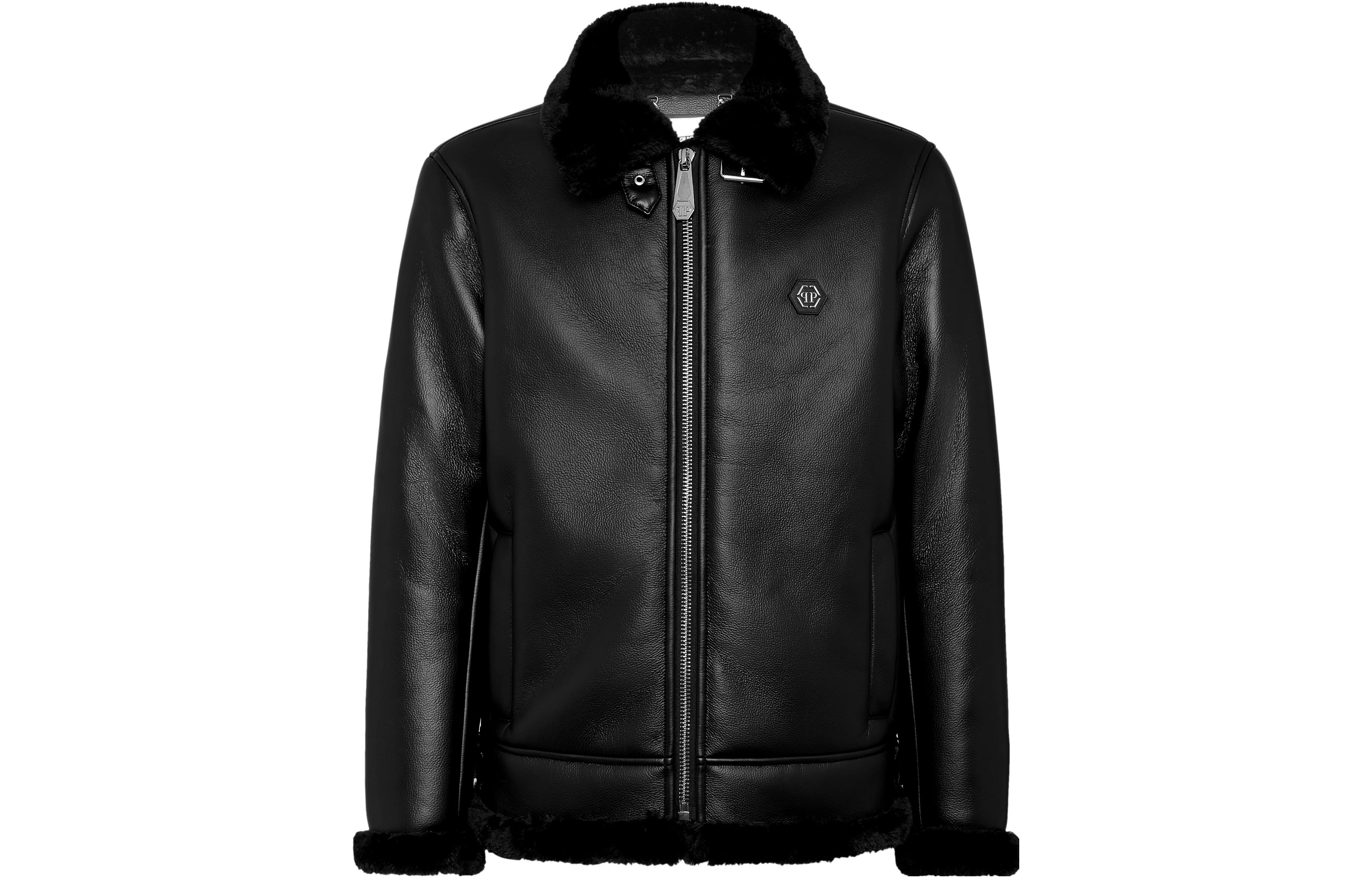 PHILIPP PLEIN Eco Shearling Black Jacket Short Loose-Fit Coat AACC-MRB2328-PTE003N-02