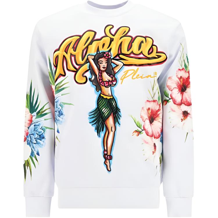 PHILIPP PLEIN Floral Print Crewneck Sweatshirt White SACCMJO0987PJO002N01