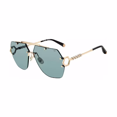 PHILIPP PLEIN Futuristic Unisex Sunglasses with Green Lens and Irregular Frame Design. SPP111660340