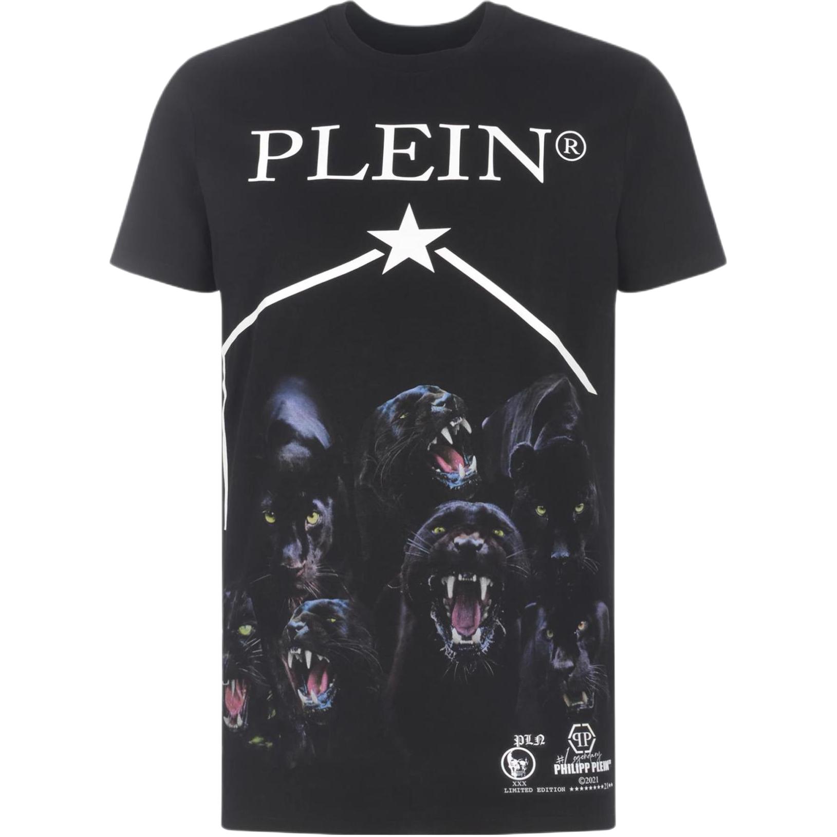 PHILIPP PLEIN FW21 Animal Letter Print Crewneck T-Shirt  Black MTK5104-PJY002N-02