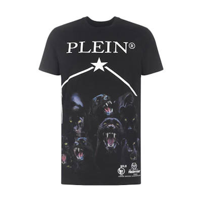 PHILIPP PLEIN FW21 Animal Letter Print Crewneck T-Shirt Black MTK5104-PJY002N-02