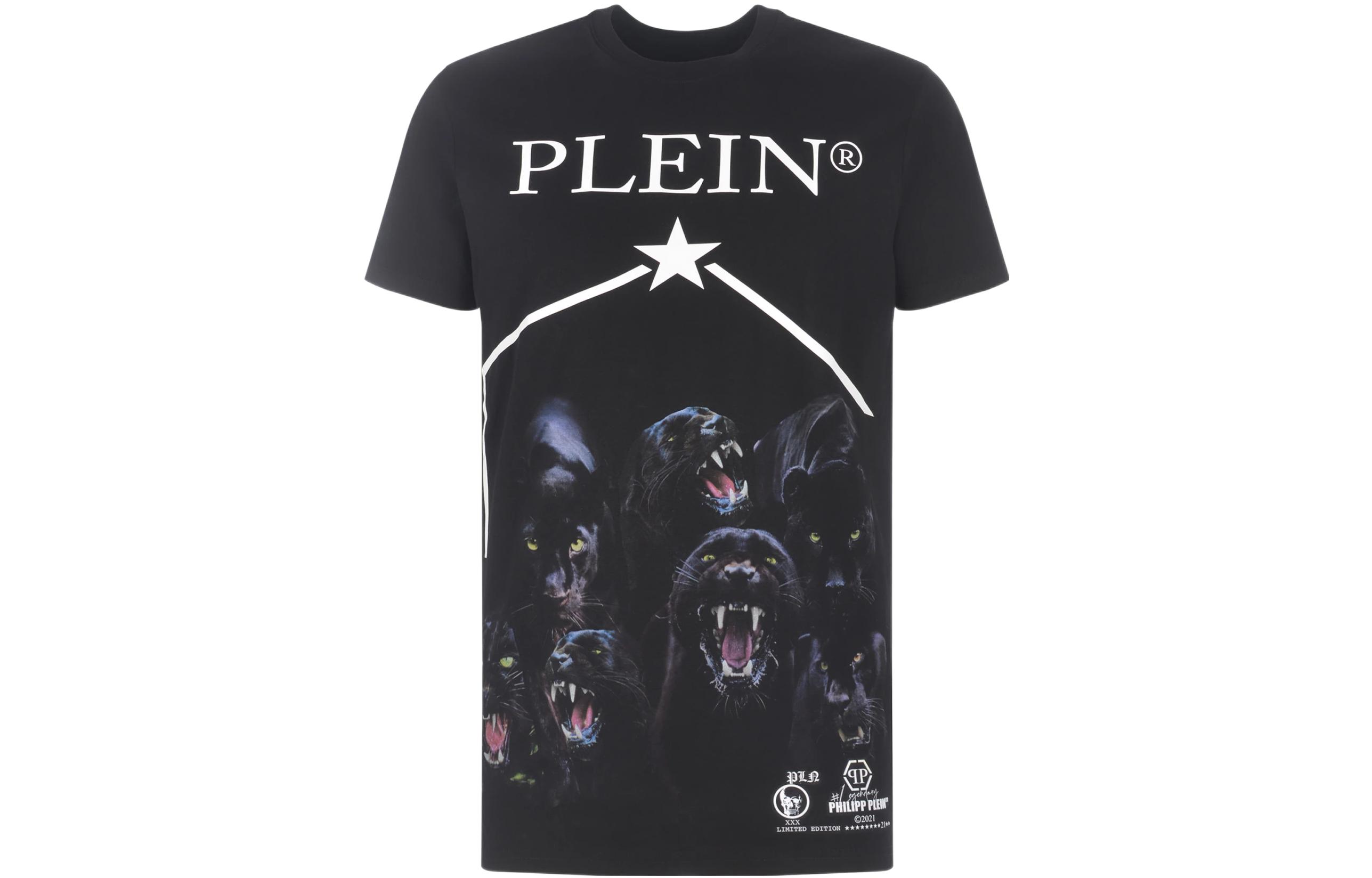 Order 필립 플레인 FW21 애니멀 레터 프린트 크루넥 티셔츠 블랙 MTK5104-PJY002N-02