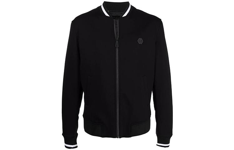 PHILIPP PLEIN FW21 Logo Sleeve Black Bomber Jacket for Men MRB1713PTE003N-02