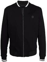 PHILIPP PLEIN FW21 Logo Sleeve Black Bomber Jacket for Men MRB1713PTE003N-02 PHILIPP PLEIN FW21 Logo Sleeve Black Bomber Jacket for Men MRB1713PTE003N-02