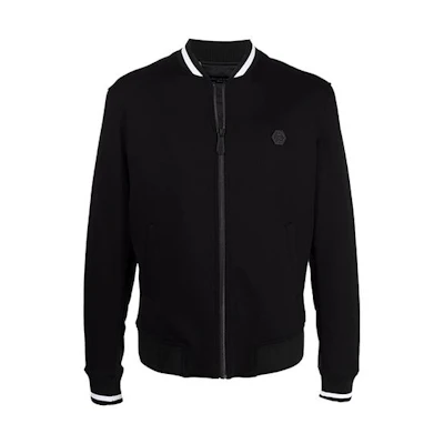 PHILIPP PLEIN FW21 Logo Sleeve Black Bomber Jacket for Men MRB1713PTE003N-02