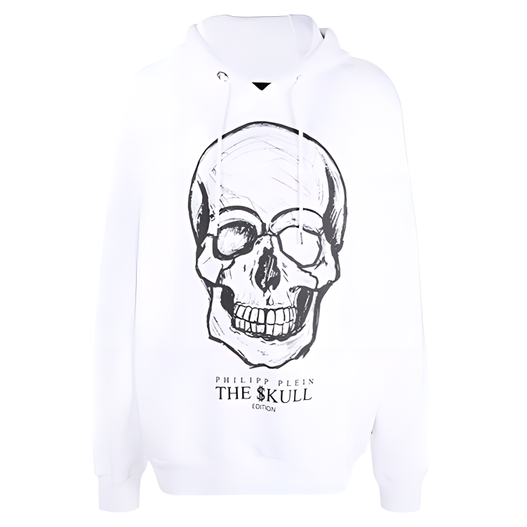 PHILIPP PLEIN FW21 Skull Letter Print Hoodie White Long Sleeve Hoodie FAACMJB2543PJO002N-01