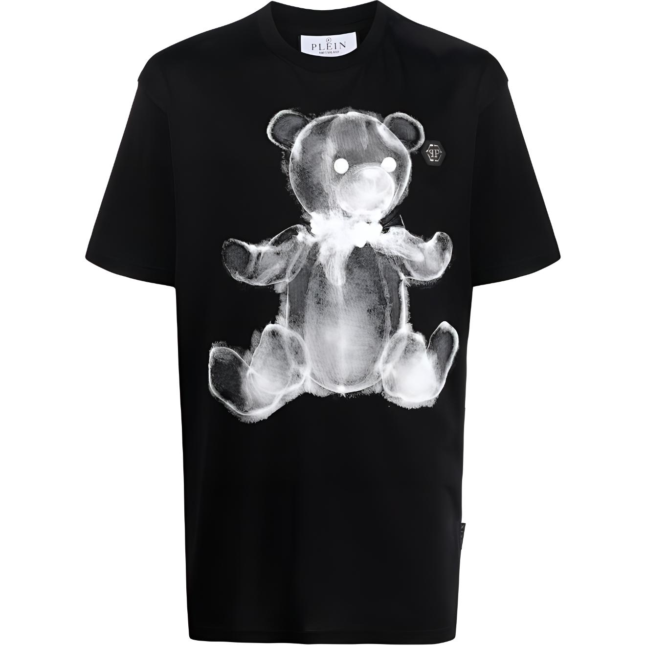 PHILIPP PLEIN FW22  Black Crewneck T-Shirt with Animal Print. FABC-MTK5612-PJY002N-02