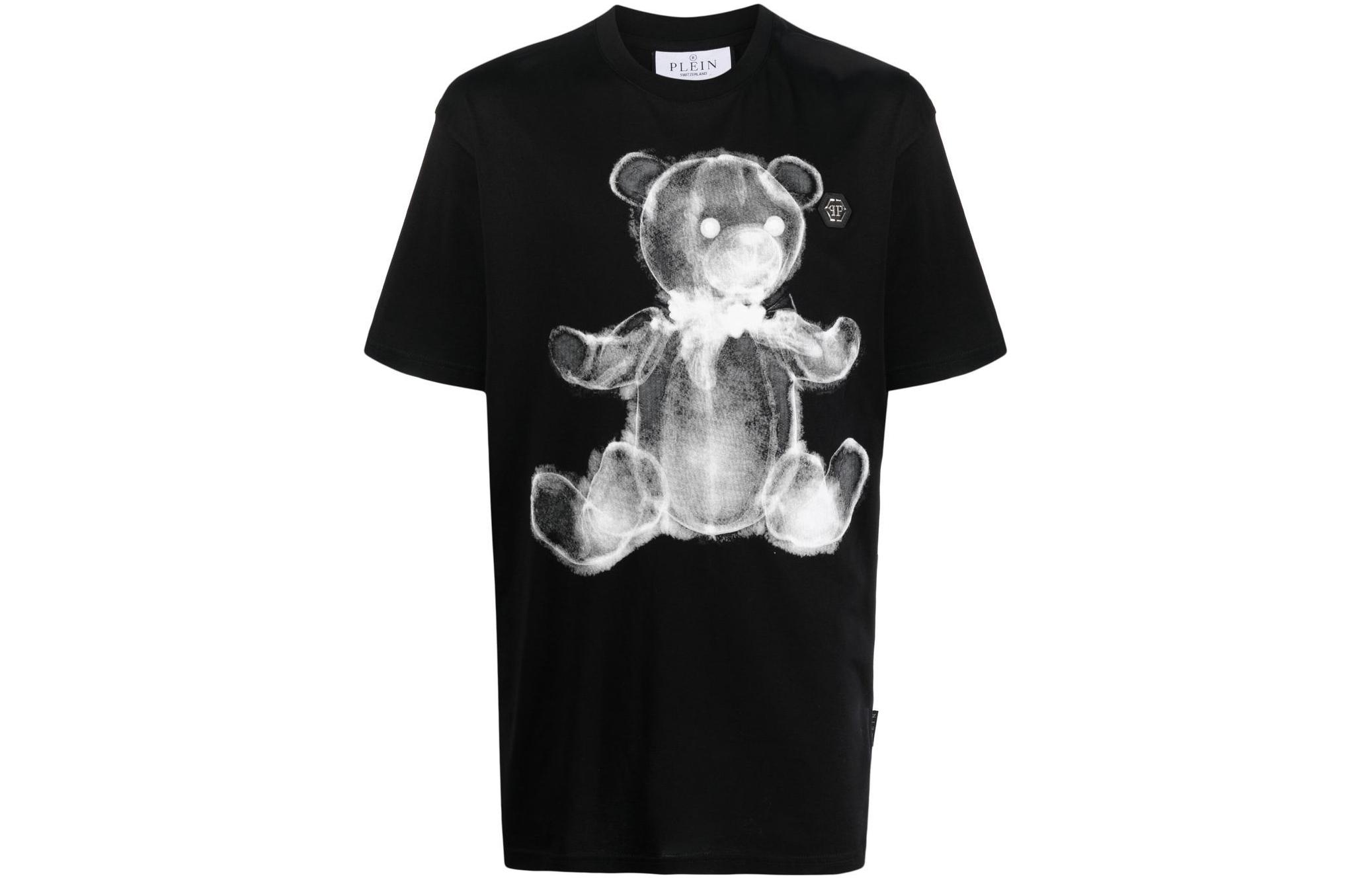 Order PHILIPP PLEIN FW22 黑色動物印花圓領T恤 FABC-MTK5612-PJY002N-02