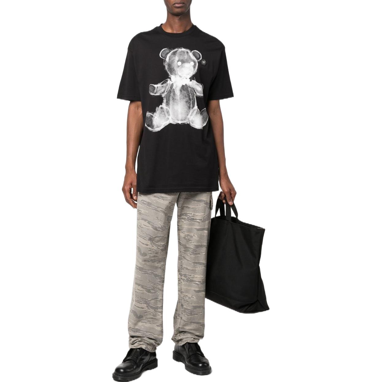 Lookbook PHILIPP PLEIN FW22 黑色動物印花圓領T恤 FABC-MTK5612-PJY002N-02