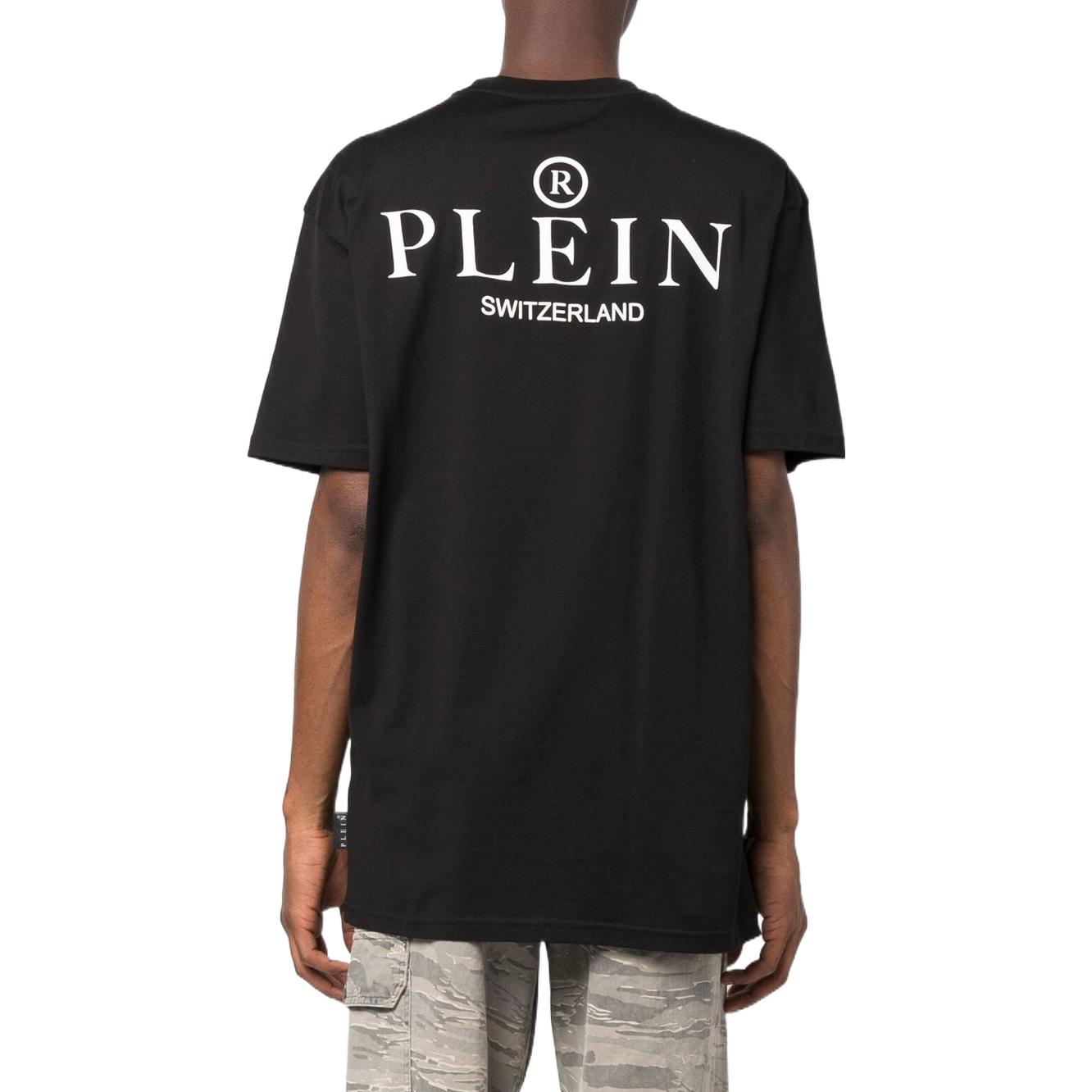 Shop PHILIPP PLEIN FW22 黑色動物印花圓領T恤 FABC-MTK5612-PJY002N-02