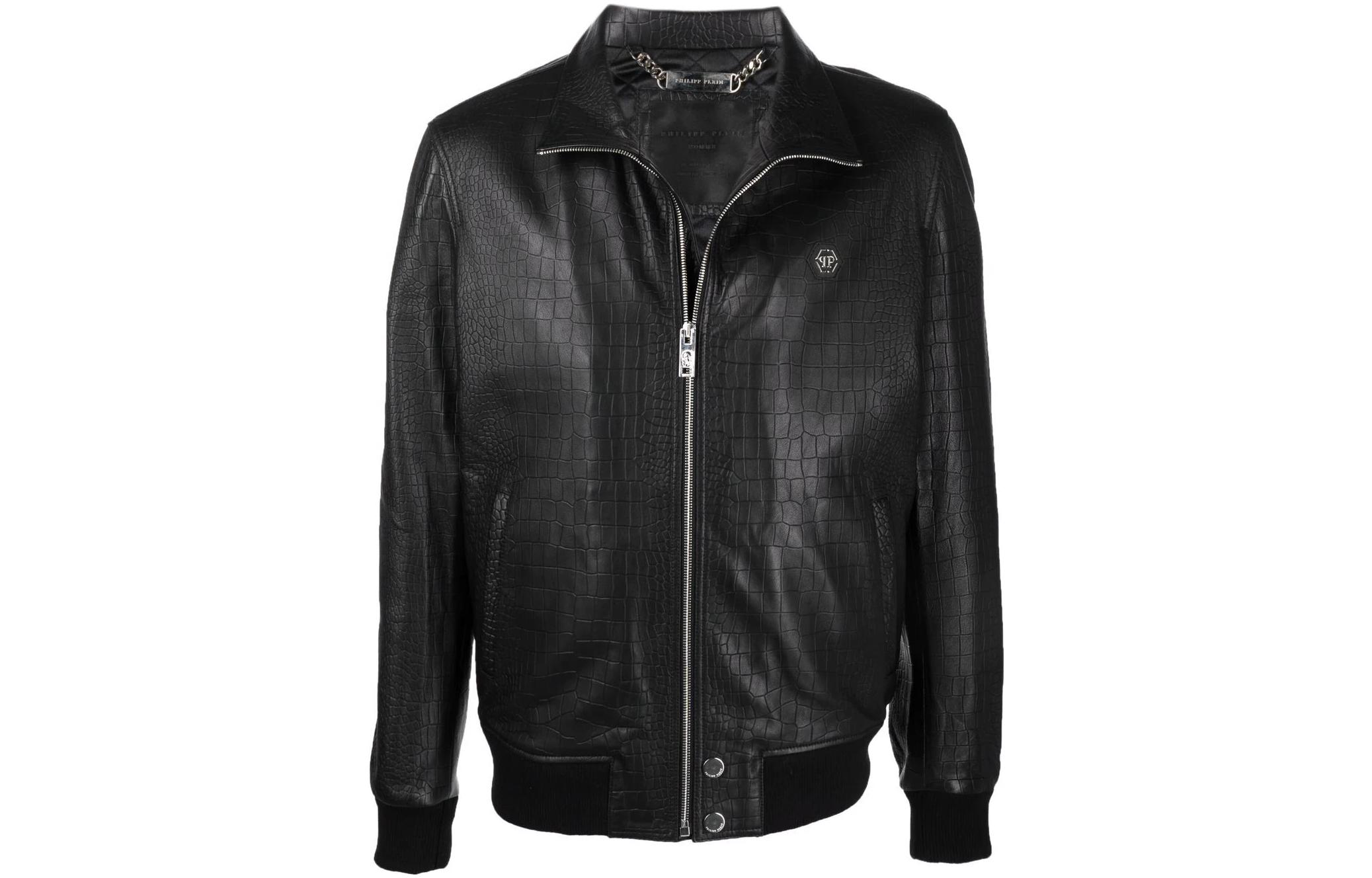 PHILIPP PLEIN FW22  Black Croc-Embossed Bomber Jacket Long Sleeve SABC-MLB1486-PLE010N-02