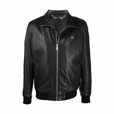 PHILIPP PLEIN FW22 Black Croc-Embossed Bomber Jacket Long Sleeve SABC-MLB1486-PLE010N-02