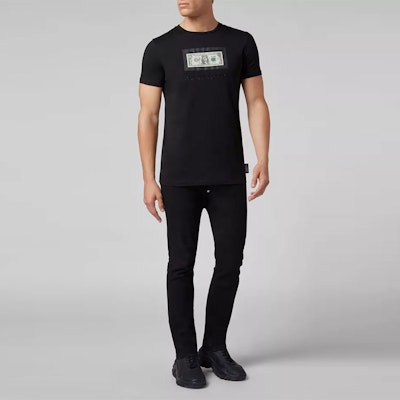 필립 플레인 FW22 블랙 달러 장식 반팔 티셔츠. S19C-MTK3030-PJY002N-02 Lookbook 필립 플레인 FW22 블랙 달러 장식 반팔 티셔츠. S19C-MTK3030-PJY002N-02