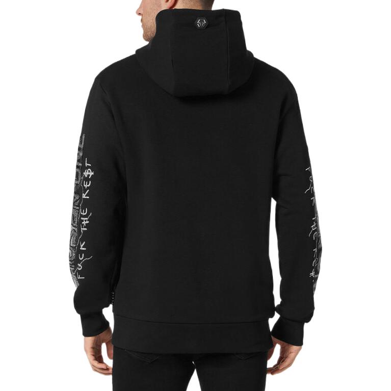 Shop 필립플레인 FW22 블랙 로고 프린트 그래픽 디자인 후드티. FABCMJB2725PJY002N0202