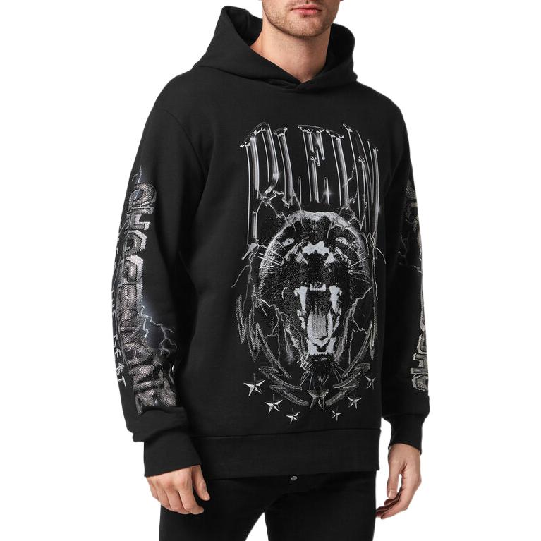 Purchase 필립플레인 FW22 블랙 로고 프린트 그래픽 디자인 후드티. FABCMJB2725PJY002N0202