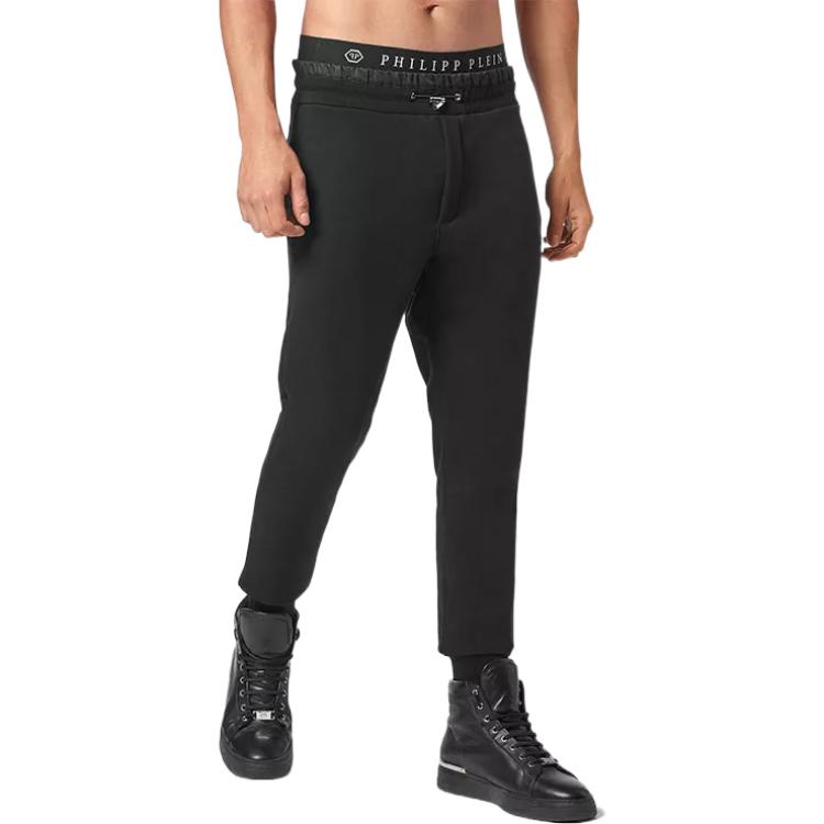Lookbook Philipp Plein FW22 黑色慢跑運動褲 素色休閒風格 FABC-MJT2043-PJY002N-02