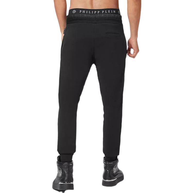 Shop Philipp Plein FW22 黑色慢跑運動褲 素色休閒風格 FABC-MJT2043-PJY002N-02