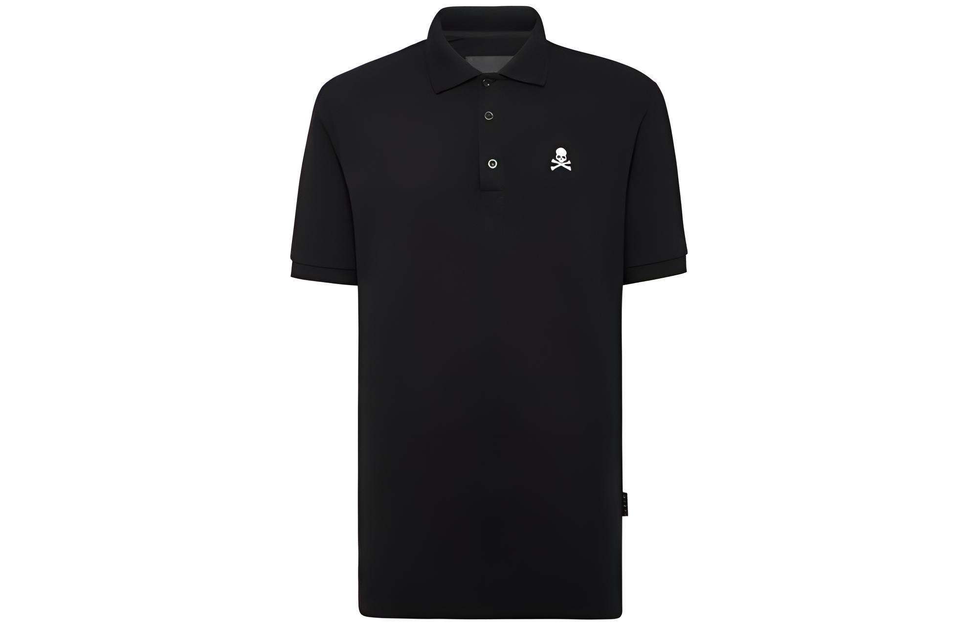 PHILIPP PLEIN FW22  Black Polo Shirt Skull Embroidery Short Sleeve SABC-MTK5468-PJO002N-02