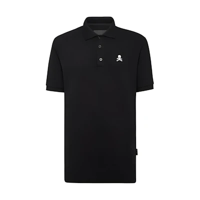 PHILIPP PLEIN FW22 Black Polo Shirt Skull Embroidery Short Sleeve SABC-MTK5468-PJO002N-02