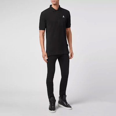 PHILIPP PLEIN FW22 Kaos Polo Hitam Bordir Tengkorak Lengan Pendek SABC-MTK5468-PJO002N-02 Lookbook PHILIPP PLEIN FW22 Kaos Polo Hitam Bordir Tengkorak Lengan Pendek SABC-MTK5468-PJO002N-02