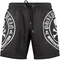 PHILIPP PLEIN FW22 Black Skull Logo Print Casual Shorts AABC-MMT0333-PTE003N-0201 PHILIPP PLEIN FW22 Black Skull Logo Print Casual Shorts AABC-MMT0333-PTE003N-0201
