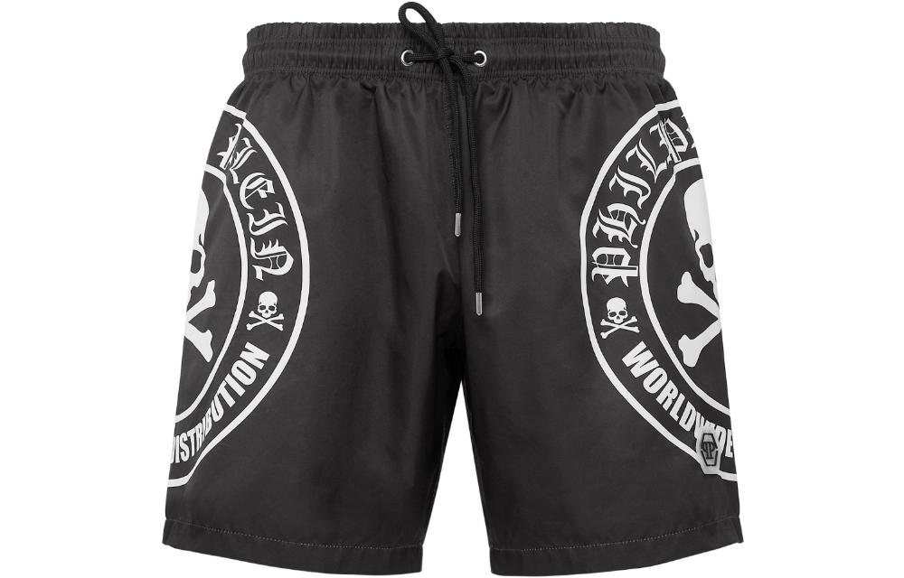 Order PHILIPP PLEIN FW22 黑色骷髅标志印花休闲短裤 AABC-MMT0333-PTE003N-0201