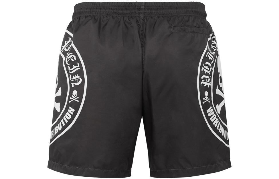 Lookbook PHILIPP PLEIN FW22 黑色骷髅标志印花休闲短裤 AABC-MMT0333-PTE003N-0201