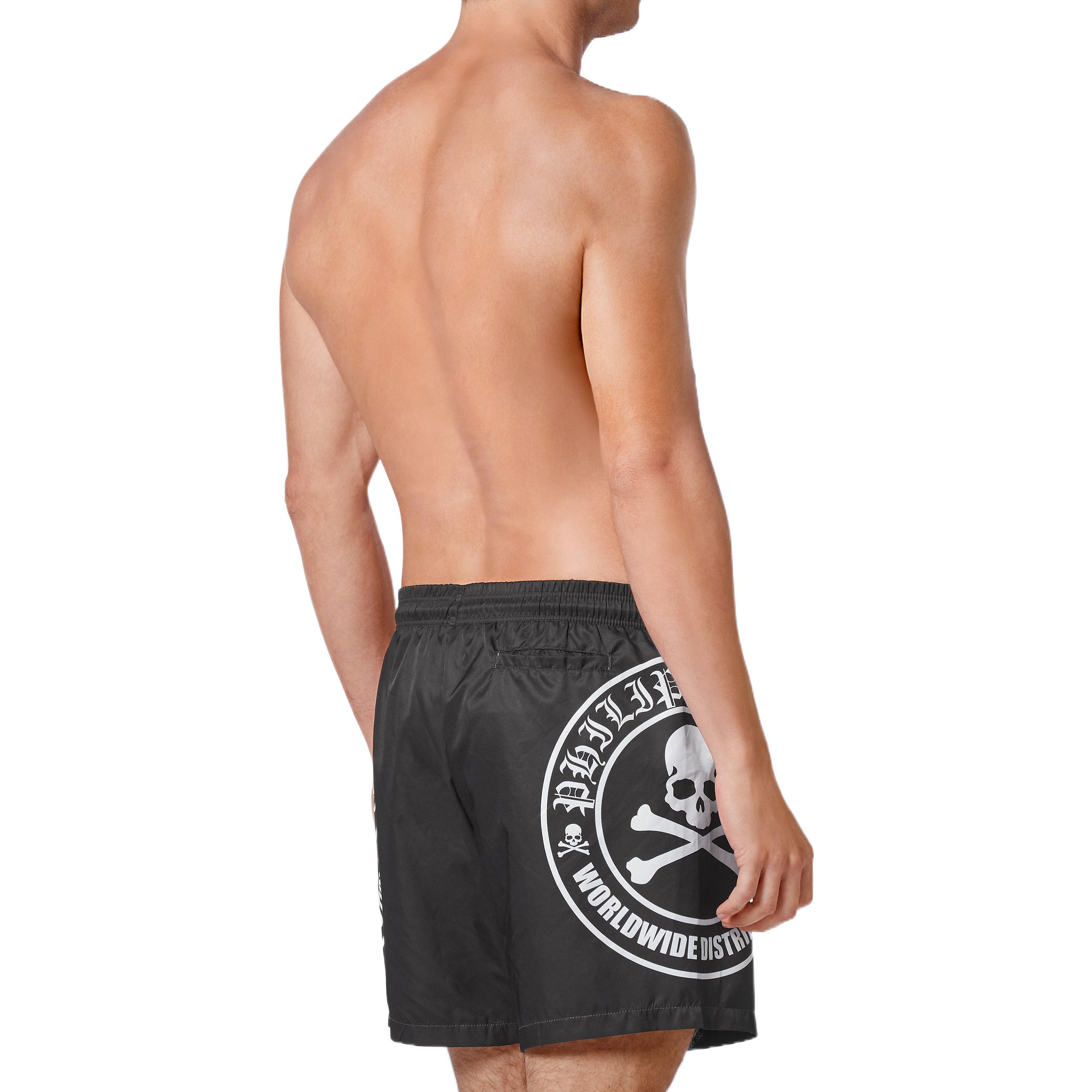 Purchase PHILIPP PLEIN FW22 黑色骷髅标志印花休闲短裤 AABC-MMT0333-PTE003N-0201