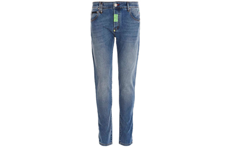 Order フィリッププレイン FW22 ミッドライズ スリムフィット ブルーデニムジーンズ ポケット付 MDT3111PDE004N05GD