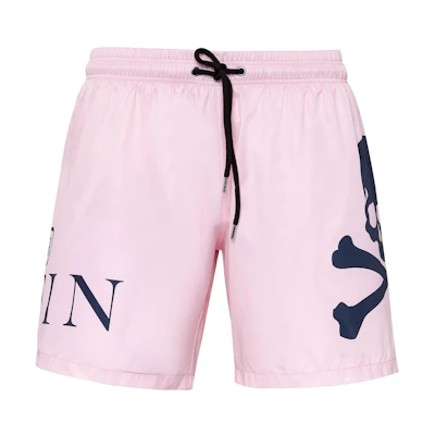 PHILIPP PLEIN FW22 Pink Skull Print Drawstring Casual Shorts. PABC-MMT0312-PTE003N-03