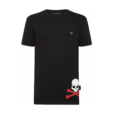 PHILIPP PLEIN FW22 Skull Print Patch Black T-Shirt. P20C-MTK4458-PJO002N-02