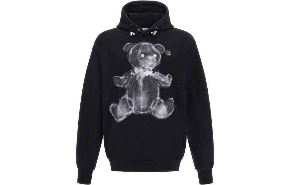 PHILIPP PLEIN FW22 Black Bear Graphic Hoodie Pullover Sweater FABCMJB2718PJY002N02