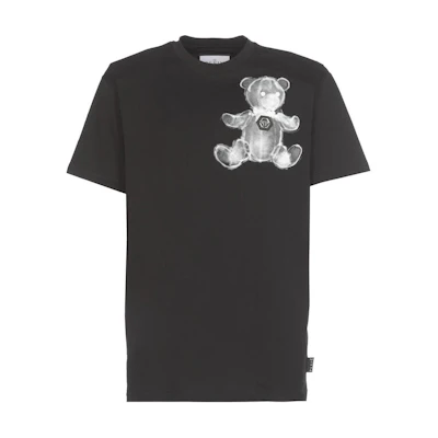 PHILIPP PLEIN FW22 Black Bear Graphic Print Crewneck T-Shirt Men’s Short Sleeve FABCMTK5708PJY002N02