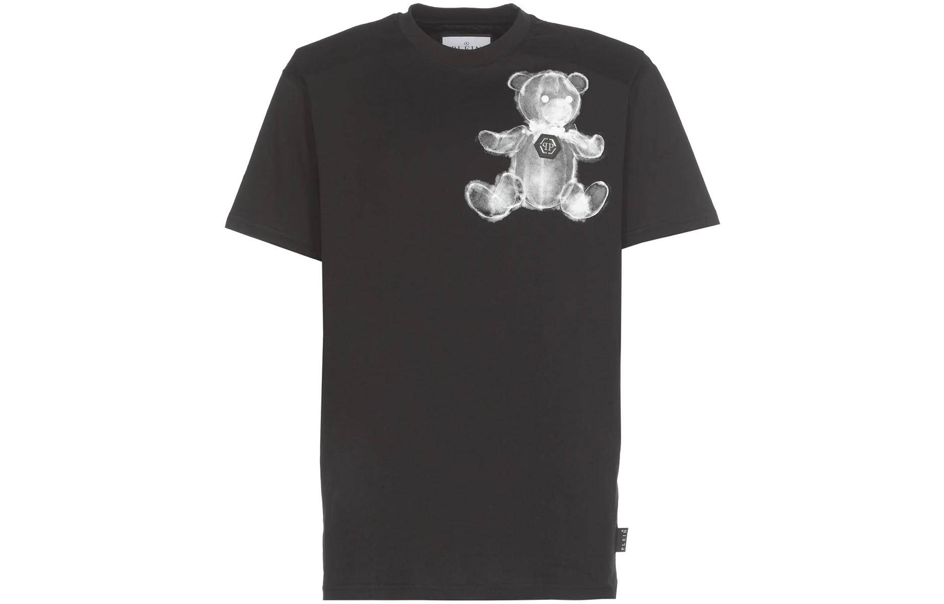 Order 필립 플레인 FW22 블랙 베어 그래픽 프린트 크루넥 반팔 티셔츠 남성용 FABCMTK5708PJY002N02