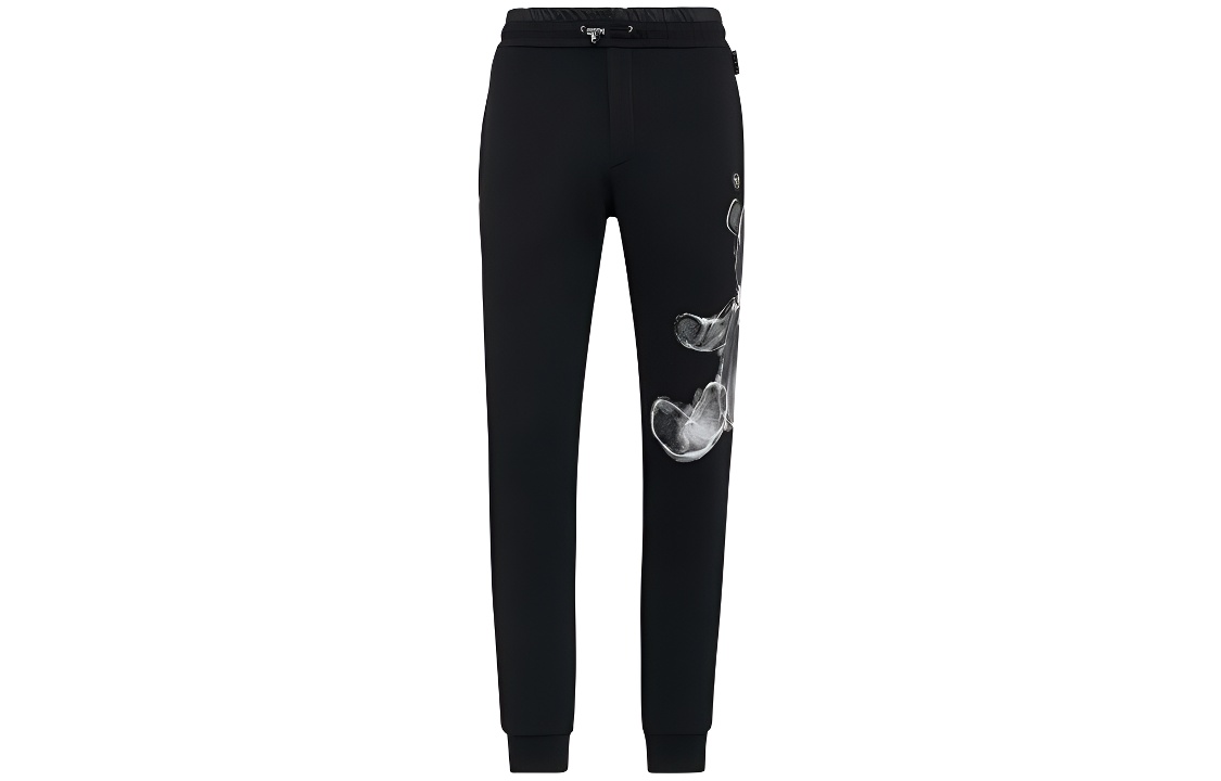 PHILIPP PLEIN FW22 Black Bear Print Hexagon Logo Casual Pants Men. FABC-MJT2041-PJY002N-02
