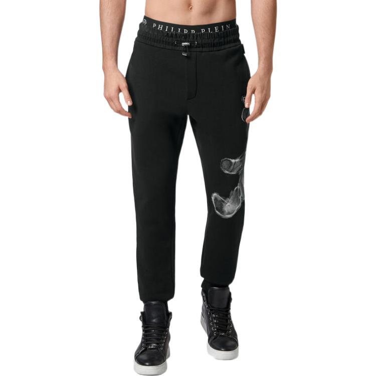 Lookbook Seluar Kasual Lelaki PHILIPP PLEIN FW22 Cetakan Beruang Hitam Logo Heksagon. FABC-MJT2041-PJY002N-02