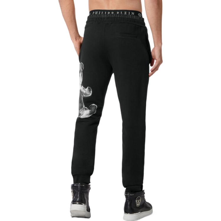 Shop Seluar Kasual Lelaki PHILIPP PLEIN FW22 Cetakan Beruang Hitam Logo Heksagon. FABC-MJT2041-PJY002N-02