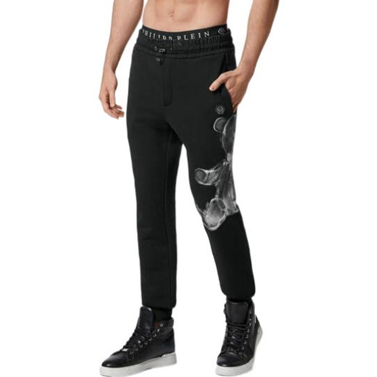 Purchase Seluar Kasual Lelaki PHILIPP PLEIN FW22 Cetakan Beruang Hitam Logo Heksagon. FABC-MJT2041-PJY002N-02