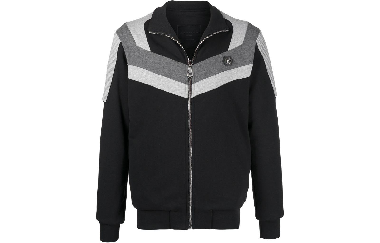 PHILIPP PLEIN FW22 Black Collared Zip-Up Track Jacket PAACMJB2450PJO002N