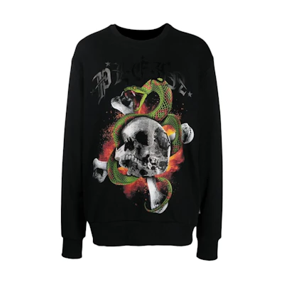 PHILIPP PLEIN FW22 Black Crewneck Logo Print Long-Sleeve Sweatshirt AABCMJO0931PJO002N02