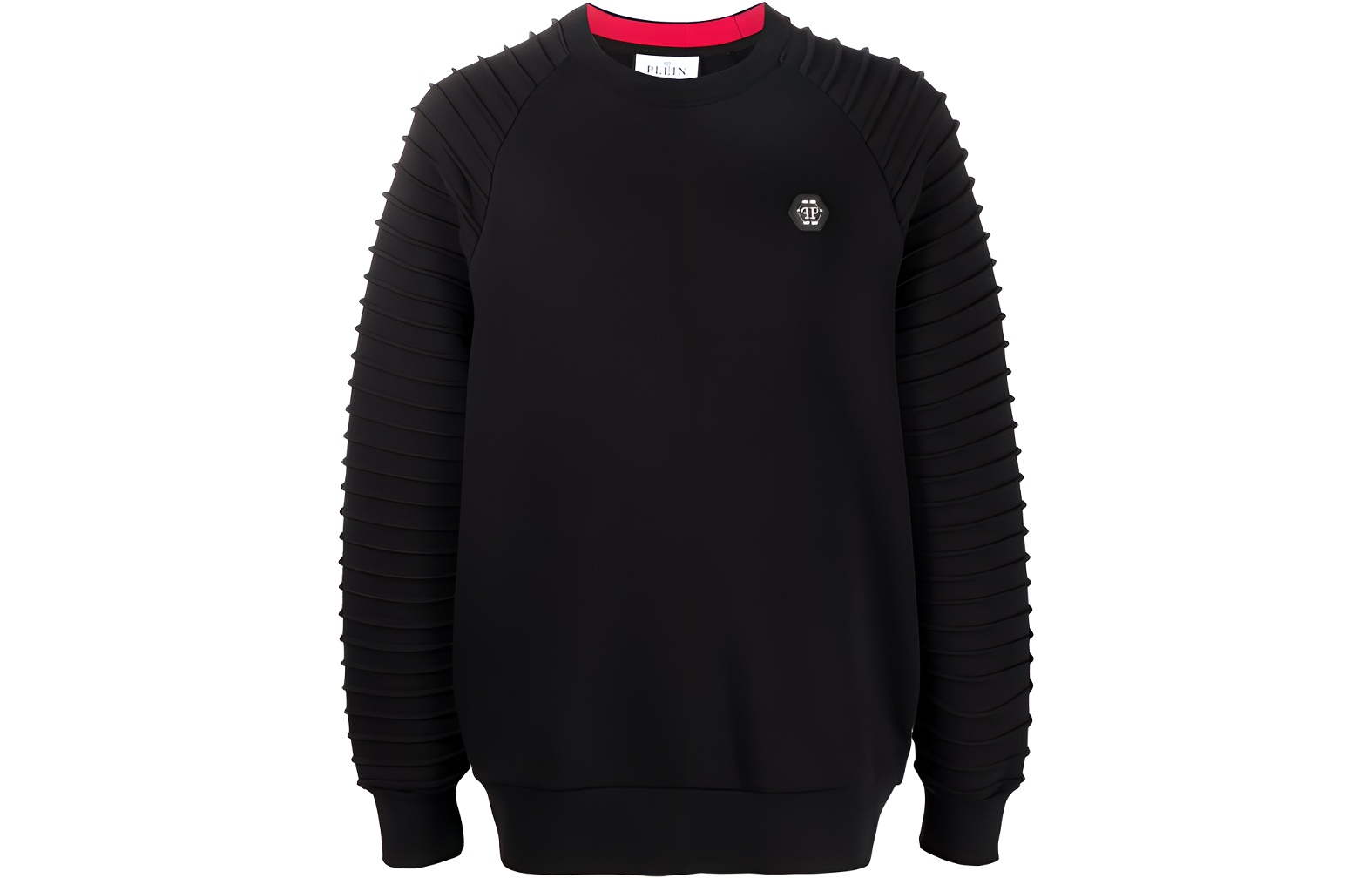 PHILIPP PLEIN FW22 Black Crewneck Sweatshirt with Piped Sleeves AABCMJO0928PJO002N02