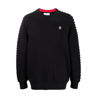 PHILIPP PLEIN FW22 Black Crewneck Sweatshirt with Piped Sleeves AABCMJO0928PJO002N02