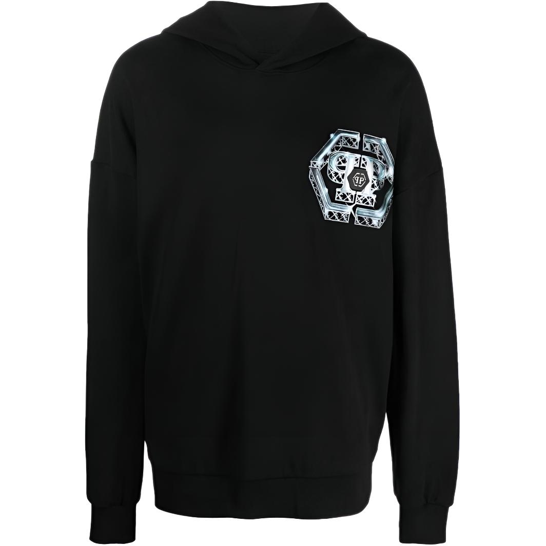 PHILIPP PLEIN FW22 Black Graphic Pullover Hoodie AABCMJB2847PJO002N02