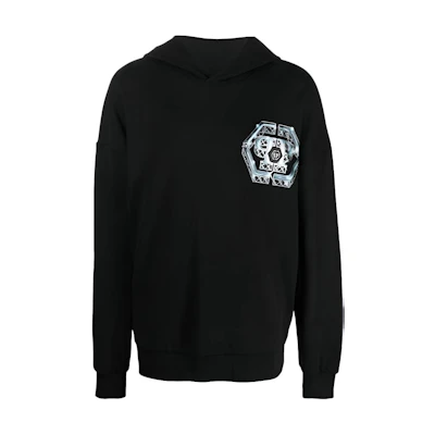 PHILIPP PLEIN FW22 Black Graphic Pullover Hoodie AABCMJB2847PJO002N02